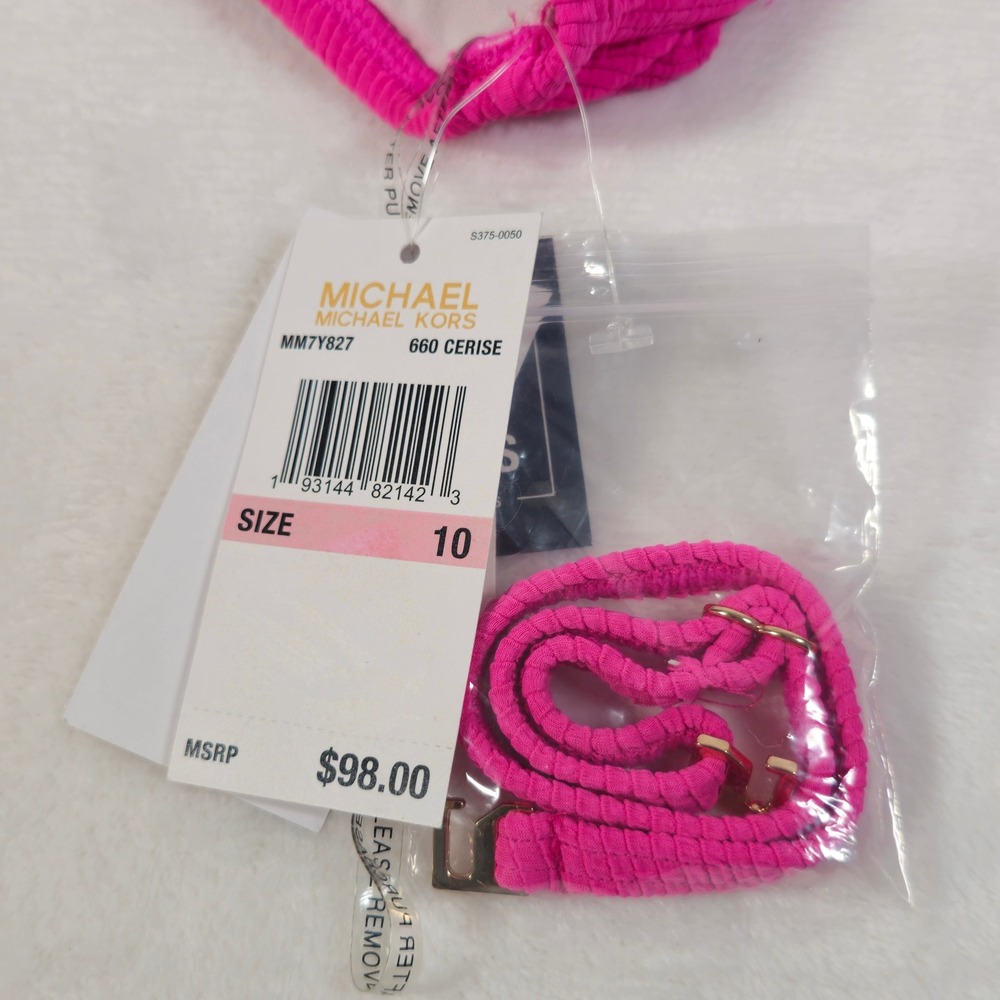 MICHAEL Michael Kors Ribbed One Shoulder Cutout One Piece Swimsuit Cerise SZ 10 - Picture 7 of 7